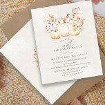 BUDGET Citrouille blanc 21e anniversaire Invitatio<br><div class="desc">D'élégants citrouilles blancs sont nichés dans des feuilles et fleur sauvage rouges,  oranges et verts sauge.</div>