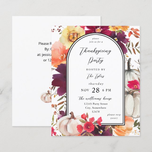 Budget Citrouille blanc Chute Florale Thanksgiving (Devant / Derrière)