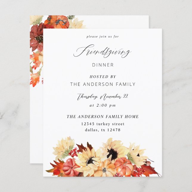 Budget Citrouille & Sunflower Friendsgiving (Devant / Derrière)