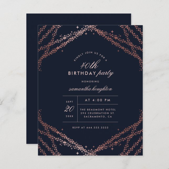 Budget Classé Rose Gold & Navy Blue Anniversaire (Devant / Derrière)
