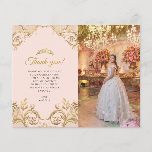 BUDGET Classic Blush Pink Gold Photo Quinceañera (Devant)