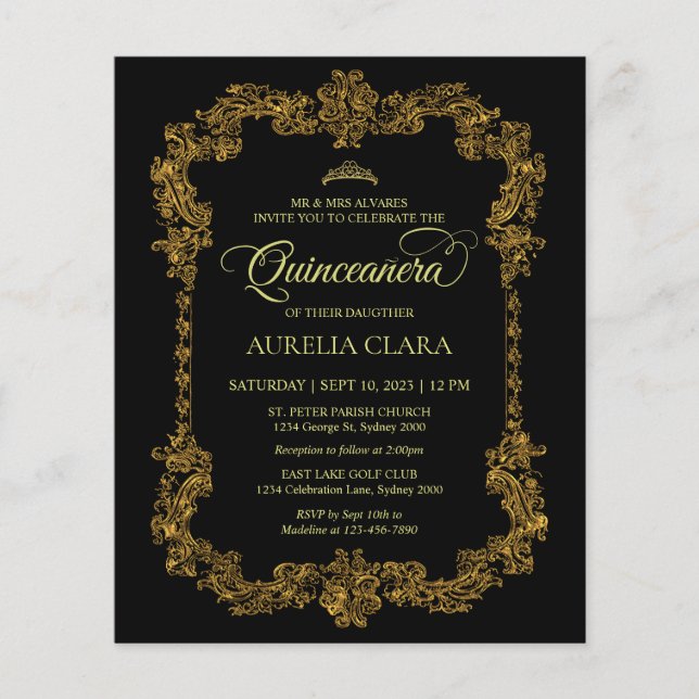 Budget Classic Elegant Black Gold Quinceanera (Devant)