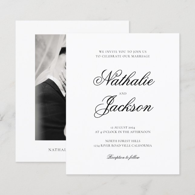 BUDGET Classic Elegant Script Photo Wedding (Devant / Derrière)