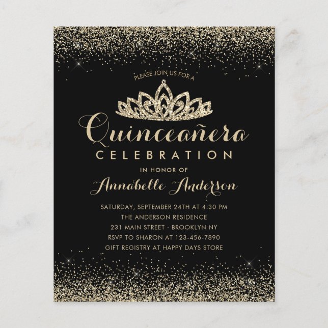 Budget Classic Noir Quinceañera Tiara Invitation (Devant)