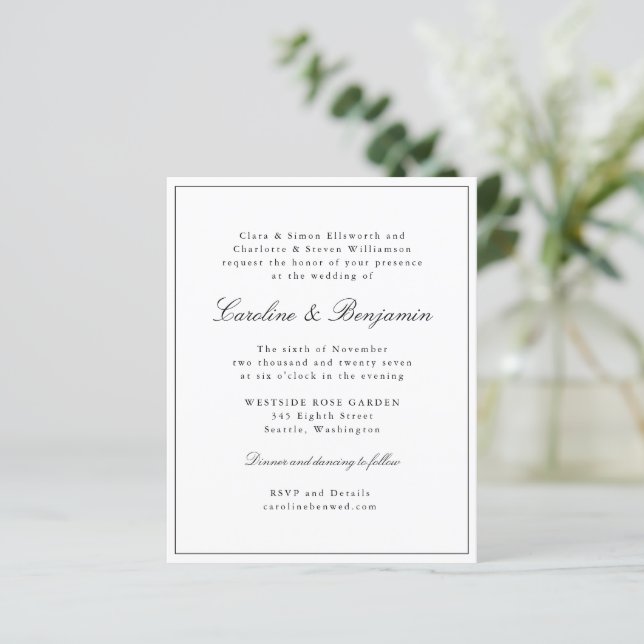 Budget Classic Script Élégant Mariage Invitation (Debout devant)