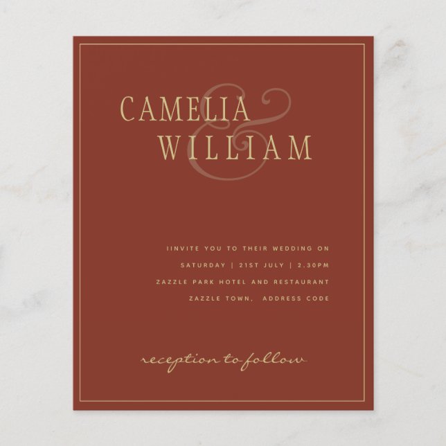 BUDGET Classic Terracotta Gold Wedding Invitation (Devant)