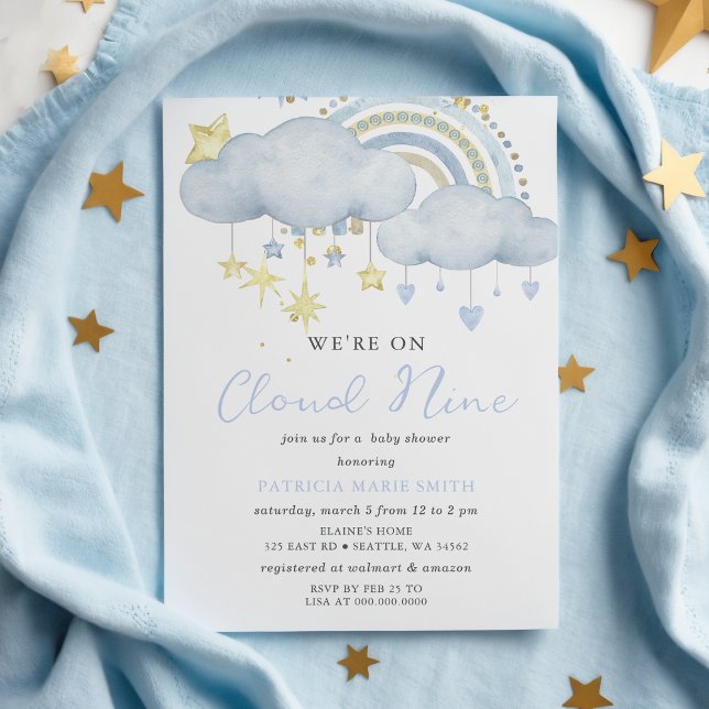 Budget Cloud Neuf Baby Boy Baby shower Invitation (We are on Cloud Nine Baby Boy Baby Shower Invitation)