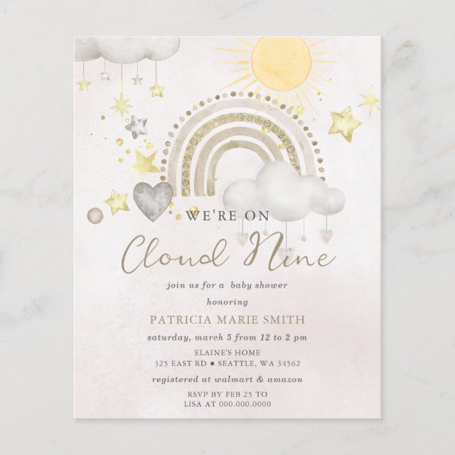 Budget Cloud Nine Boho Baby Shower Invitation (Devant)
