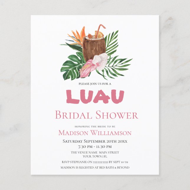 Budget Cocktail Tropical Luau Mariage de plage (Devant)