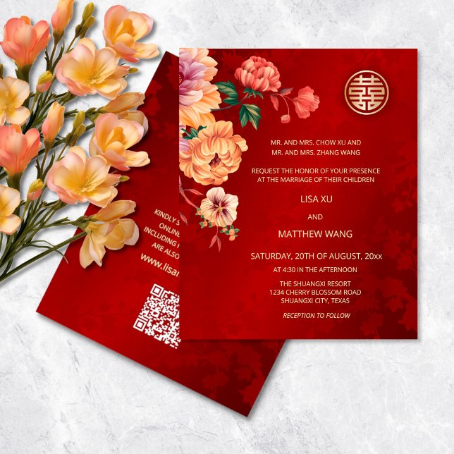 BUDGET | Code QR | Mariage chinois Peony (Créateur téléchargé)