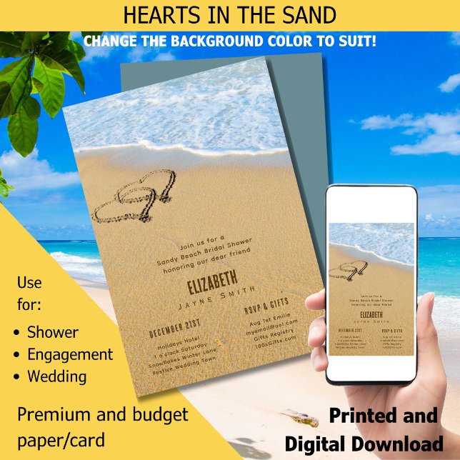 BUDGET Cœurs dans le sable Mariage sur la plage d' (Available in 5x7 and as a Download Visit the Store to View )
