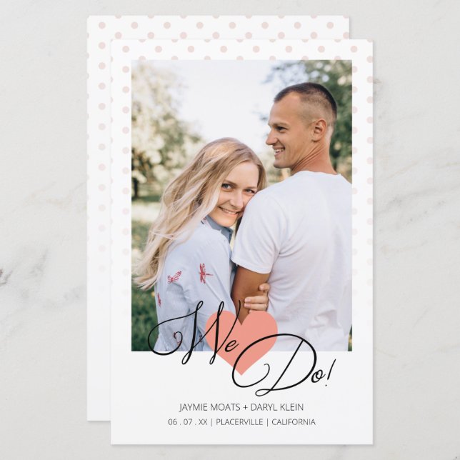 Budget Coral Coeur Nous faisons Pois Photo Mariage (Devant / Derrière)