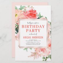 Budget Coral Floral Anniversaire Fête Invitation