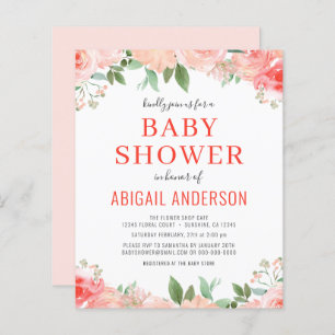 Budget Coral Floral Baby shower Invitation