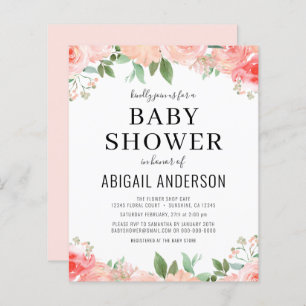 Budget Coral Floral Baby shower Invitation