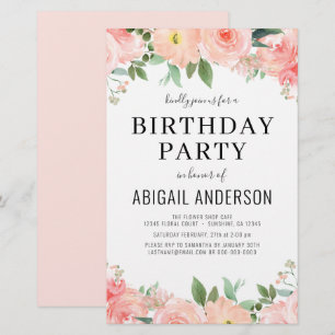 Budget Coral Floral Girly Anniversaire Invitation