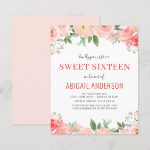 Budget Coral Floral Sweet 16 Anniversaire Invitati