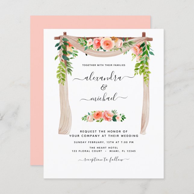 Budget Coral Peach Floral Arc Mariage (Devant / Derrière)