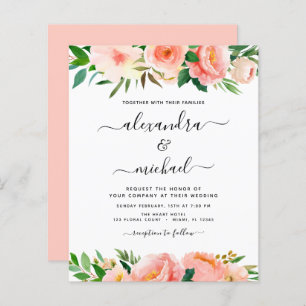 Budget Coral Peach Floral Faire-part de mariage