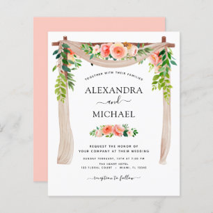 Budget Coral Peach Floral Faire-part de mariage