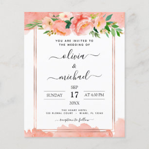 Budget Coral Peach Floral Faire-part de mariage