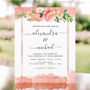 Budget Coral Peach Floral Faire-part de mariage