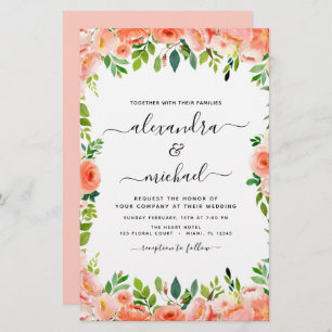 Budget Coral Peach Floral Faire-part de mariage