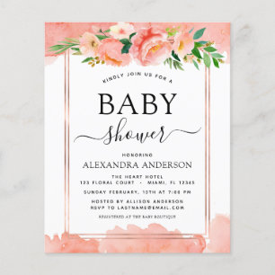 Budget Coral Pêche Baby shower Pastel Invitation