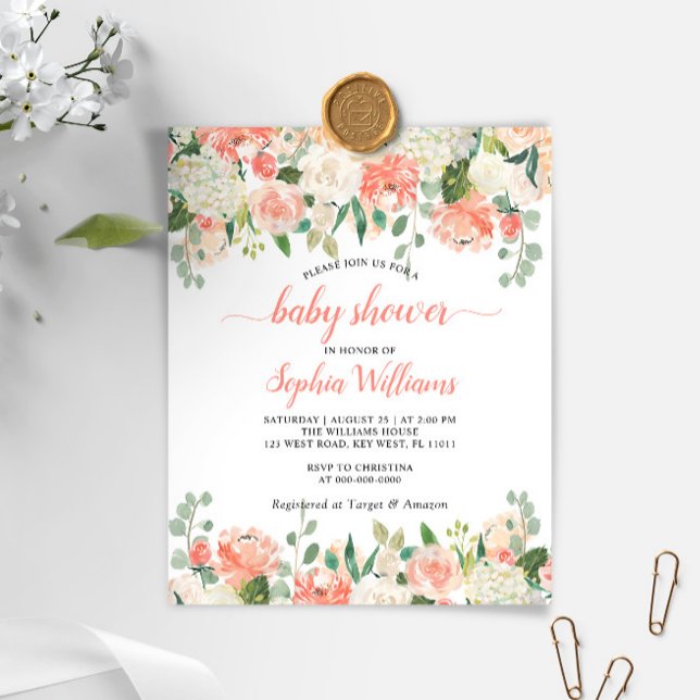 Budget Coral & Rose Baby shower Invitation (Créateur téléchargé)