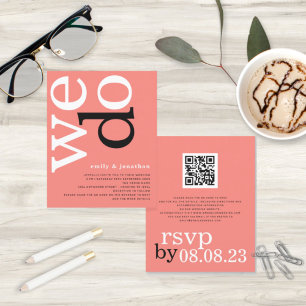 BUDGET Coral Rose Texte QR Code Mariage Invitation