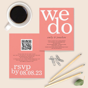 BUDGET Coral Rose Texte QR Code Mariage Invitation