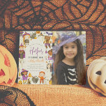 Budget Costume Girl Halloween Birthday Party Photo<br><div class="desc">Invite family and friends for a spooktacular time with these cute Halloween birthday party invitations. The left-hand side of this budget design features a hand-painted border of fun Halloween characters, there are kids in costumes, black cats, bats, smiling pumpkins, ghosts, a dancing skeleton, spiders, balloons, stars, magic potions, a heart-eyed...</div>