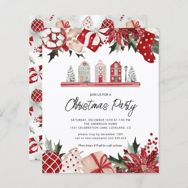 Budget Cosy Noël Fête Invitation (Devant / Derrière)