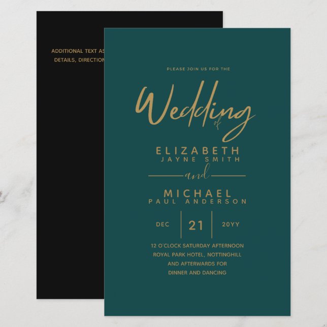 BUDGET Couleur Tendances Mariage OR Inviter Modern (Devant / Derrière)