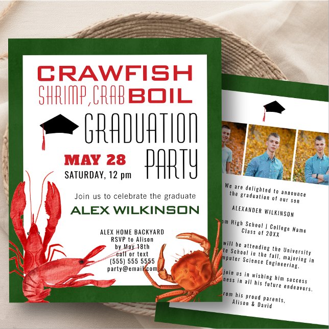 BUDGET Crawfish Boil 3 Photo Graduation Invitation (Créateur téléchargé)
