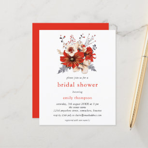 Budget Crème rouge Florales Bridal Shower Invitati