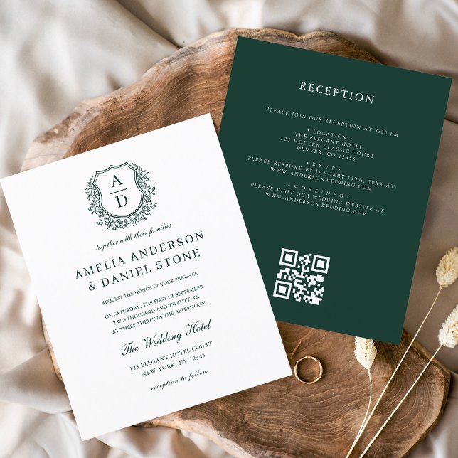 Budget Crest Monogramme Mariage QR Code Invitation (Créateur téléchargé)