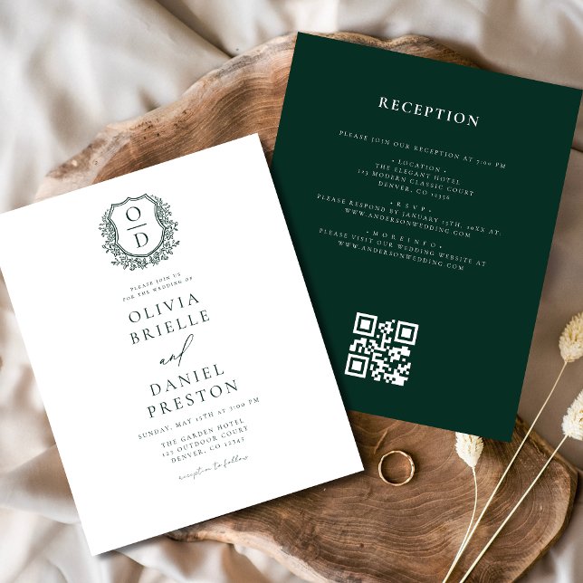 Budget Crest Monogramme Mariage QR Code Invitation (Créateur téléchargé)