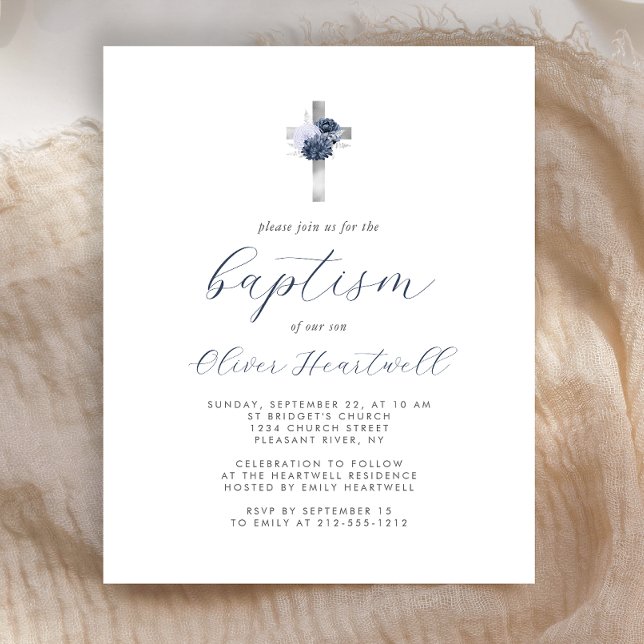 Budget Croix Fleurs Argent Bleu Marine Garçon Bapt (Créateur téléchargé)