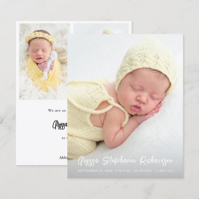 Budget Cute 4 Multi Photo Verti Baby Faire-part (Devant / Derrière)