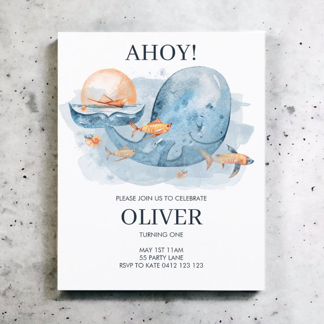 BUDGET Cute Aquarelle Baleine Invitation d'anniver (Créateur téléchargé)