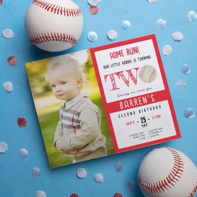 Budget Cute Baseball Photo 2e Invitation anniversa (Créateur téléchargé)