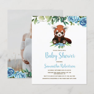Budget Cute Bear Blue Boy Baby shower Invitation