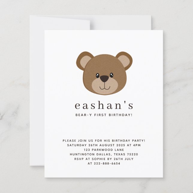 Budget Cute Bear-y First Birthday Photo Invitation (Devant)