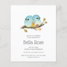 Budget Cute Bluebirds Baby showers d'oiseaux Invit