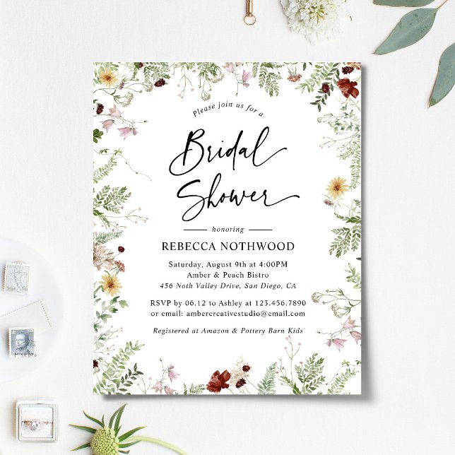 Budget Cute Boho Florals Invitation de douche nupt (Créateur téléchargé)