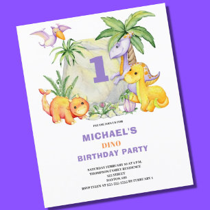 Budget Cute Dinosaur 1er Invitation anniversaire