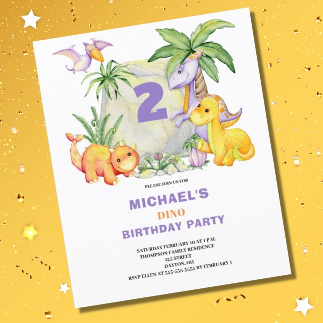 Budget Cute Dinosaur 2e Invitation d'anniversaire (Créateur téléchargé)