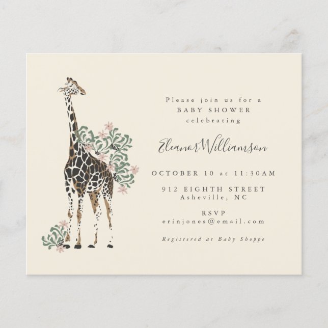 Budget Cute Floral Giraffe Baby shower simple (Devant)