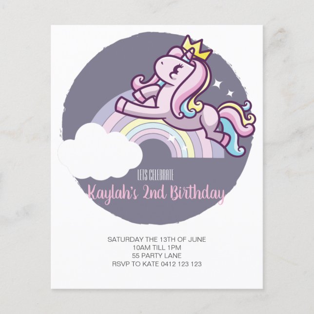 BUDGET Cute Magique Unicorn Invitation (Devant)